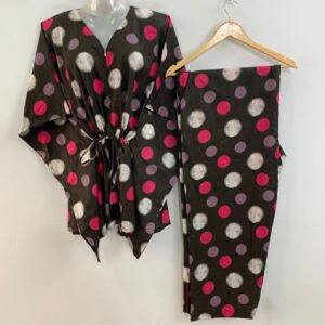 Black Shade Big Polka Dot Print Cotton Maternity Kaftan Co-Ord Set