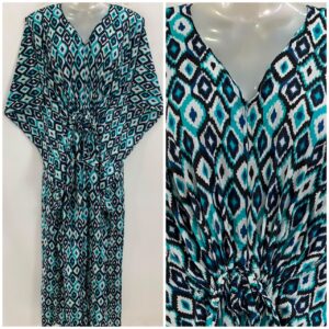 Blue-Black Ikkat Print Cotton Maternity Nursing Kaftan