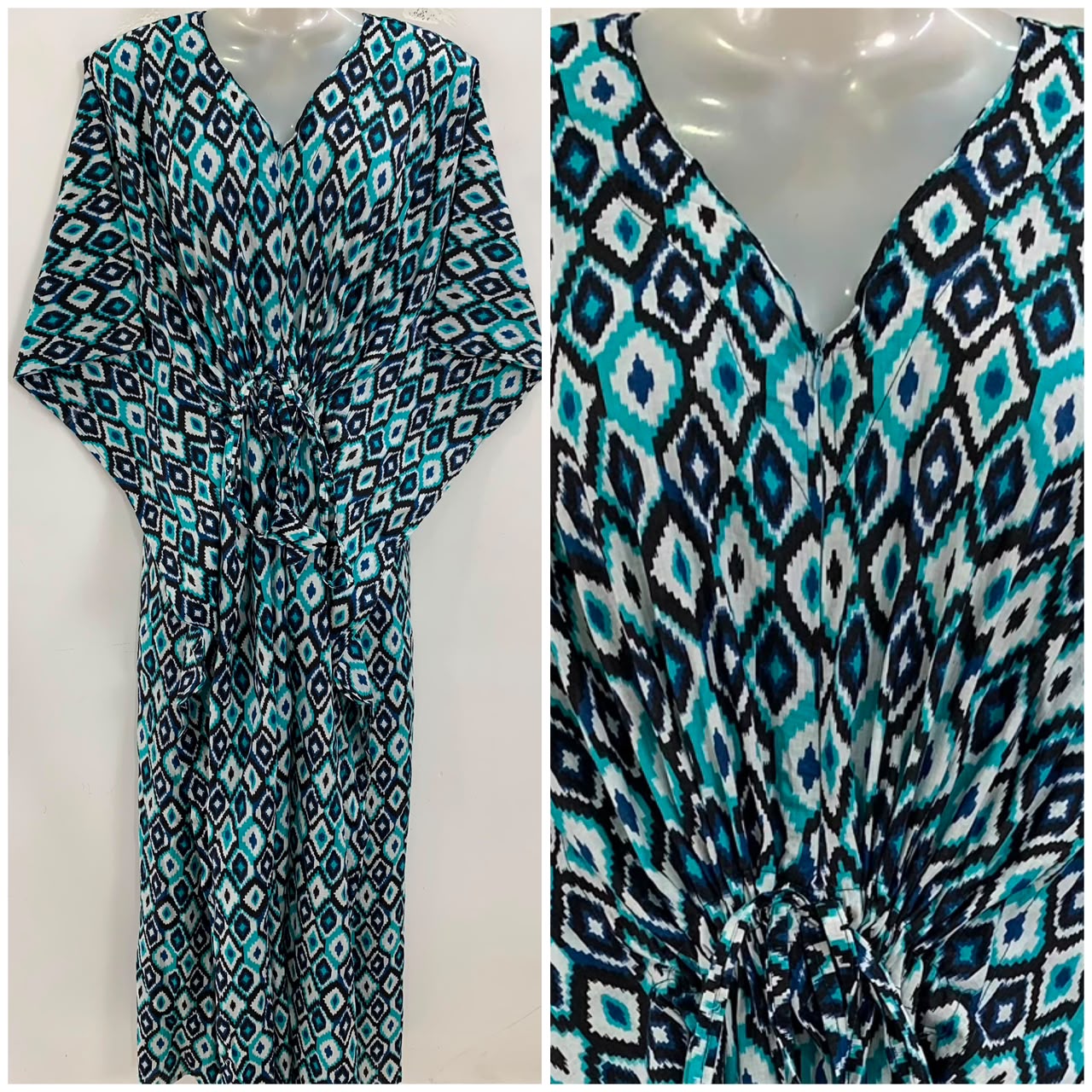 Blue-Black Ikkat Print Cotton Maternity Nursing Kaftan