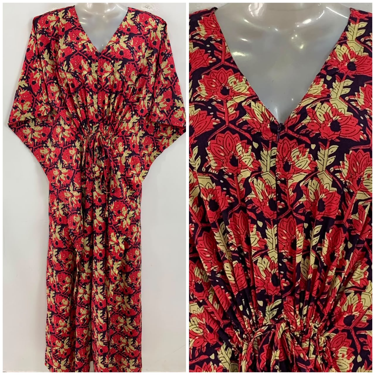 Black Shade Pink Petal Print Cotton Maternity Nursing Kaftan