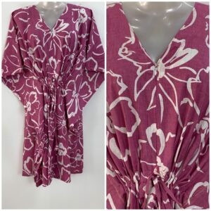 Purple shade Big Flower Outliner Print Mid-Length Cotton Maternity Kaftan Dress
