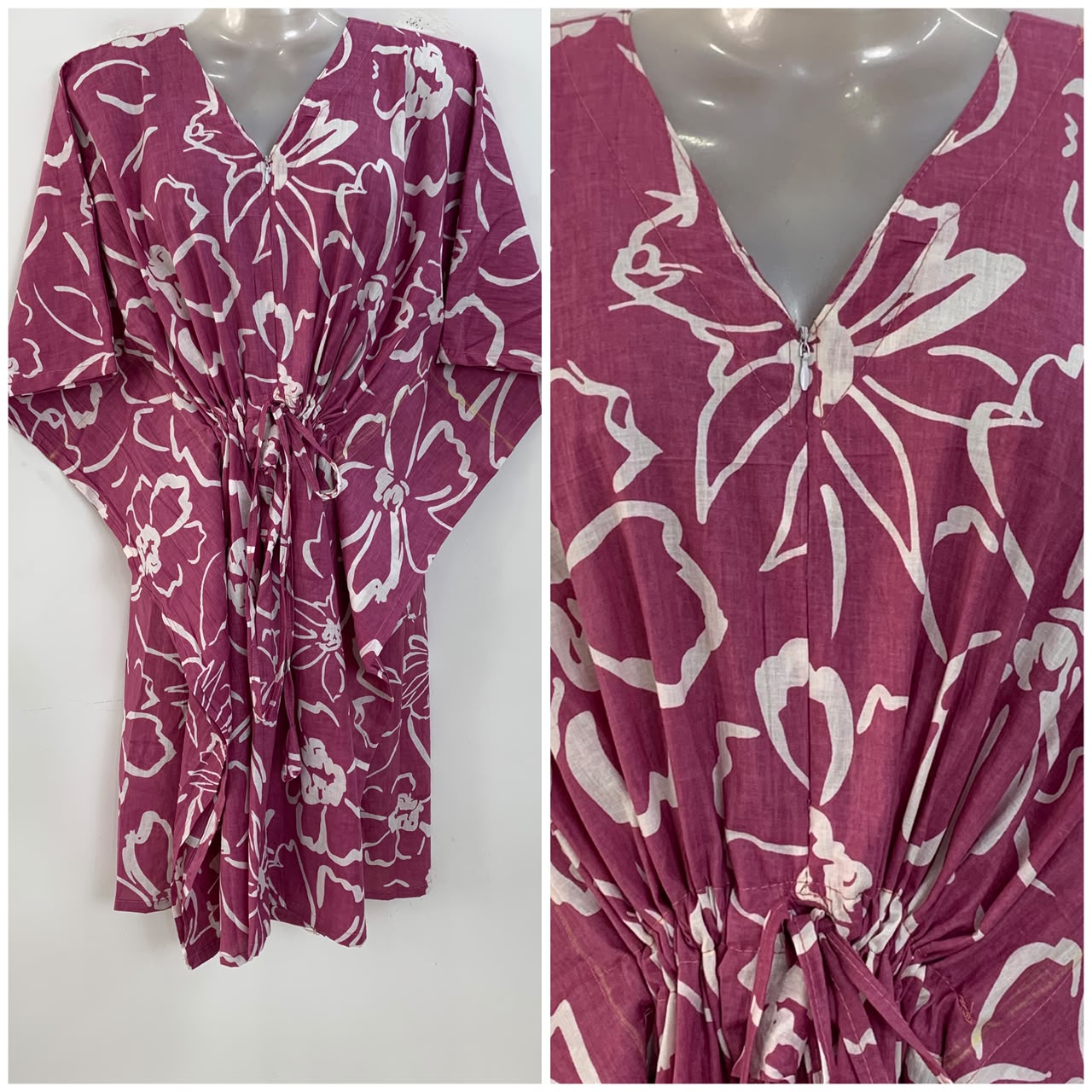 Purple shade Big Flower Outliner Print Mid-Length Cotton Maternity Kaftan Dress