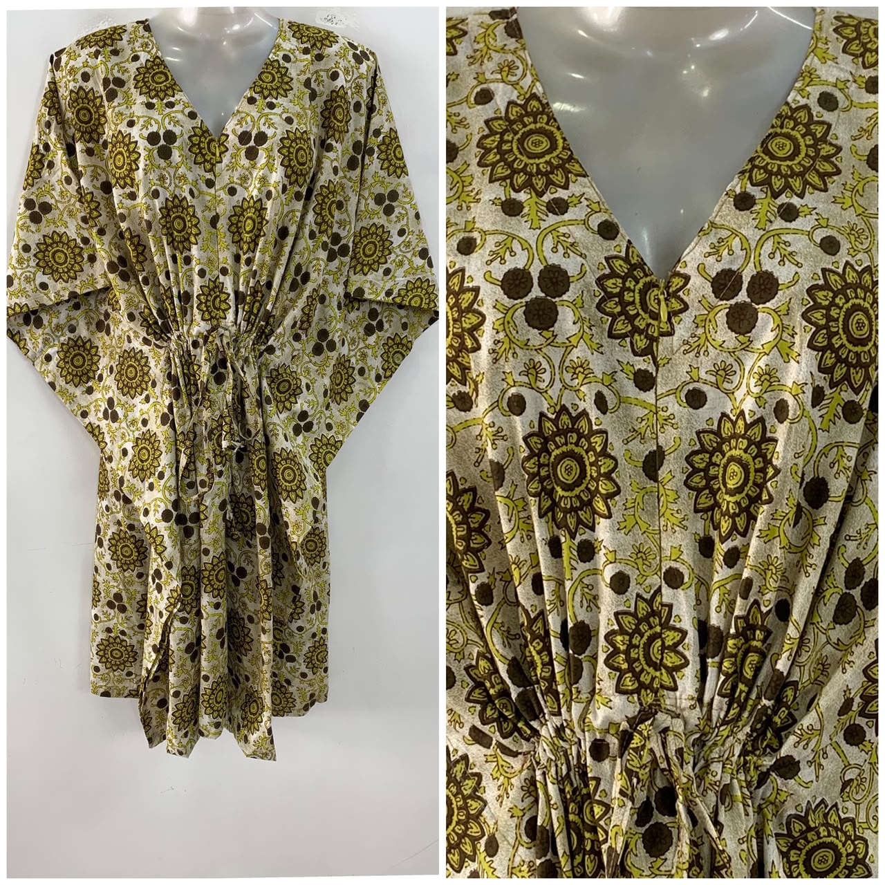 Yellow shade Mandala Print Mid-Length Cotton Maternity Kaftan Dress