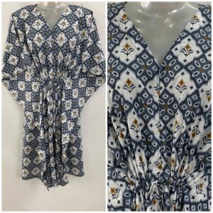 Grey Shade Dotted Ikkat Print Mid-Length Cotton Maternity Kaftan Dress