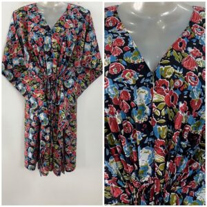 Black shade Red Rose Garden Print Mid-Length Cotton Maternity Kaftan Dress