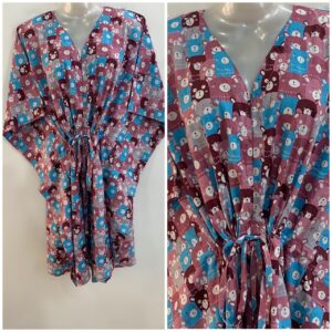 Blue- Purple Teddy Bear Print Mid-Length Cotton Maternity Kaftan Dress
