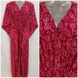 Pink shade Leafy Outliner Bale Print Rayon Maternity Kaftan