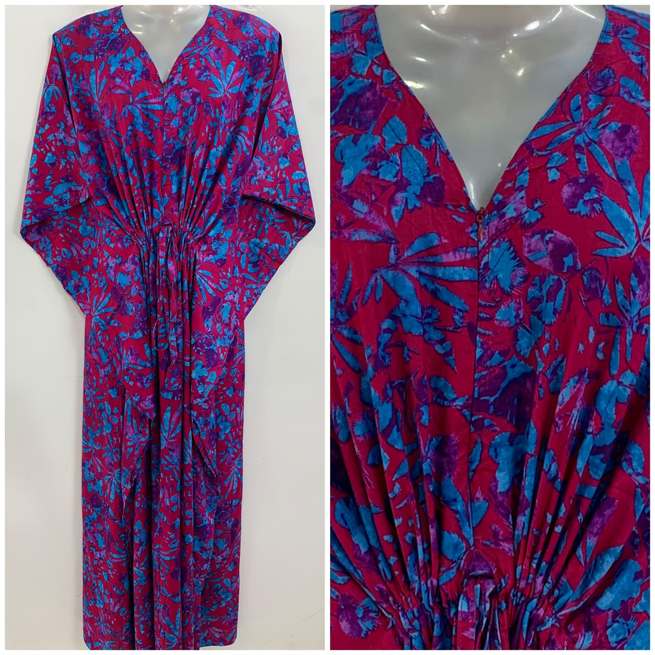 Pink shade Blue leafy Abstract Print Rayon Maternity Kaftan