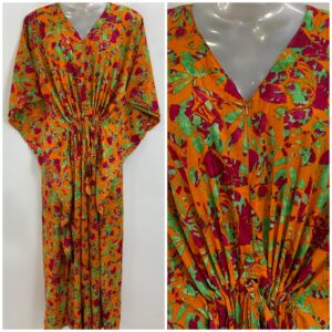 Orange shade Green Leafy Abstract Print Rayon Maternity Kaftan
