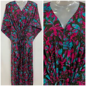 Green shade Pink Leafy Abstract Print Rayon Maternity Kaftan