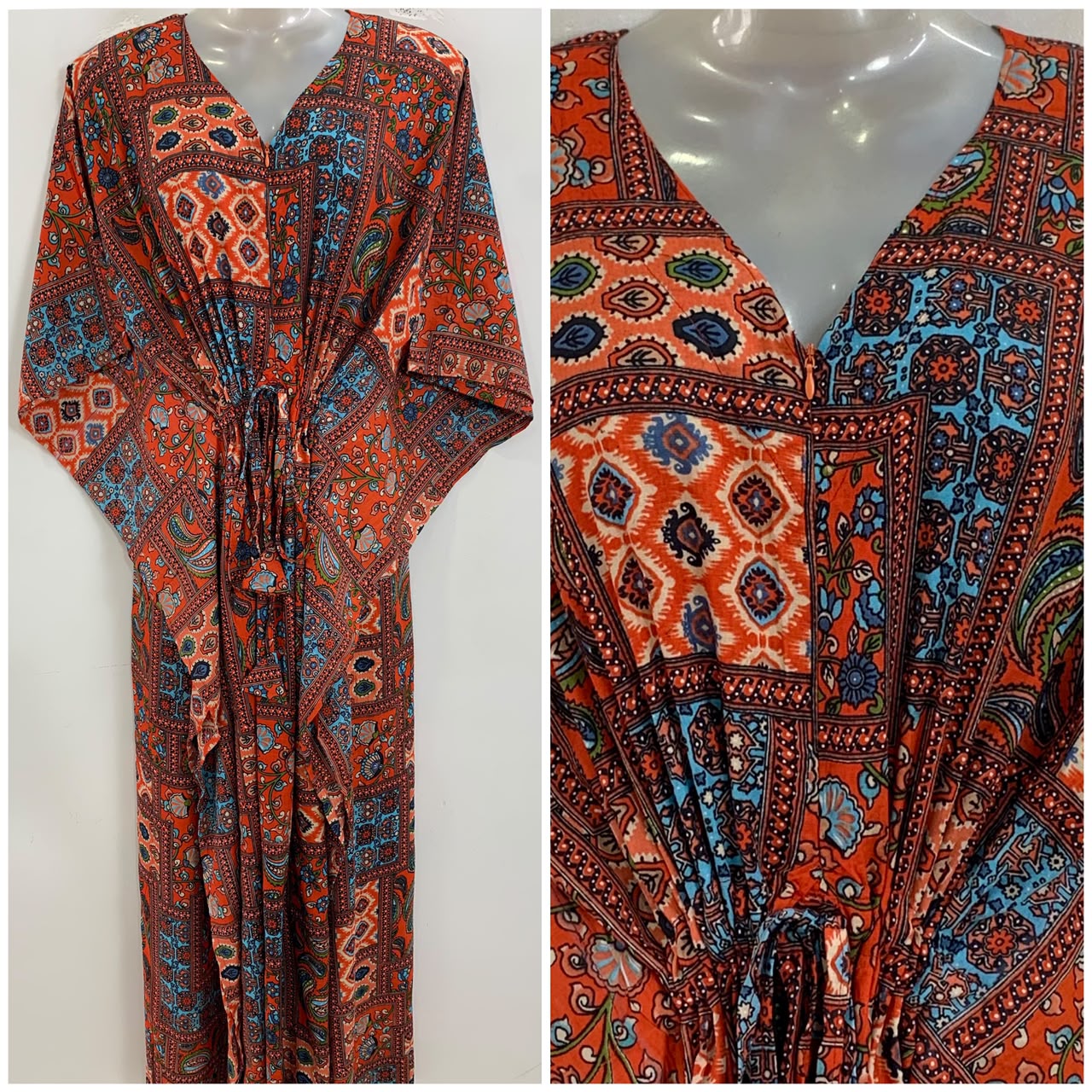 Red shade Block Baghru Print Rayon Maternity Kaftan