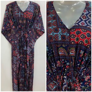 Blue shade Block Baghru Print Rayon Maternity Kaftan