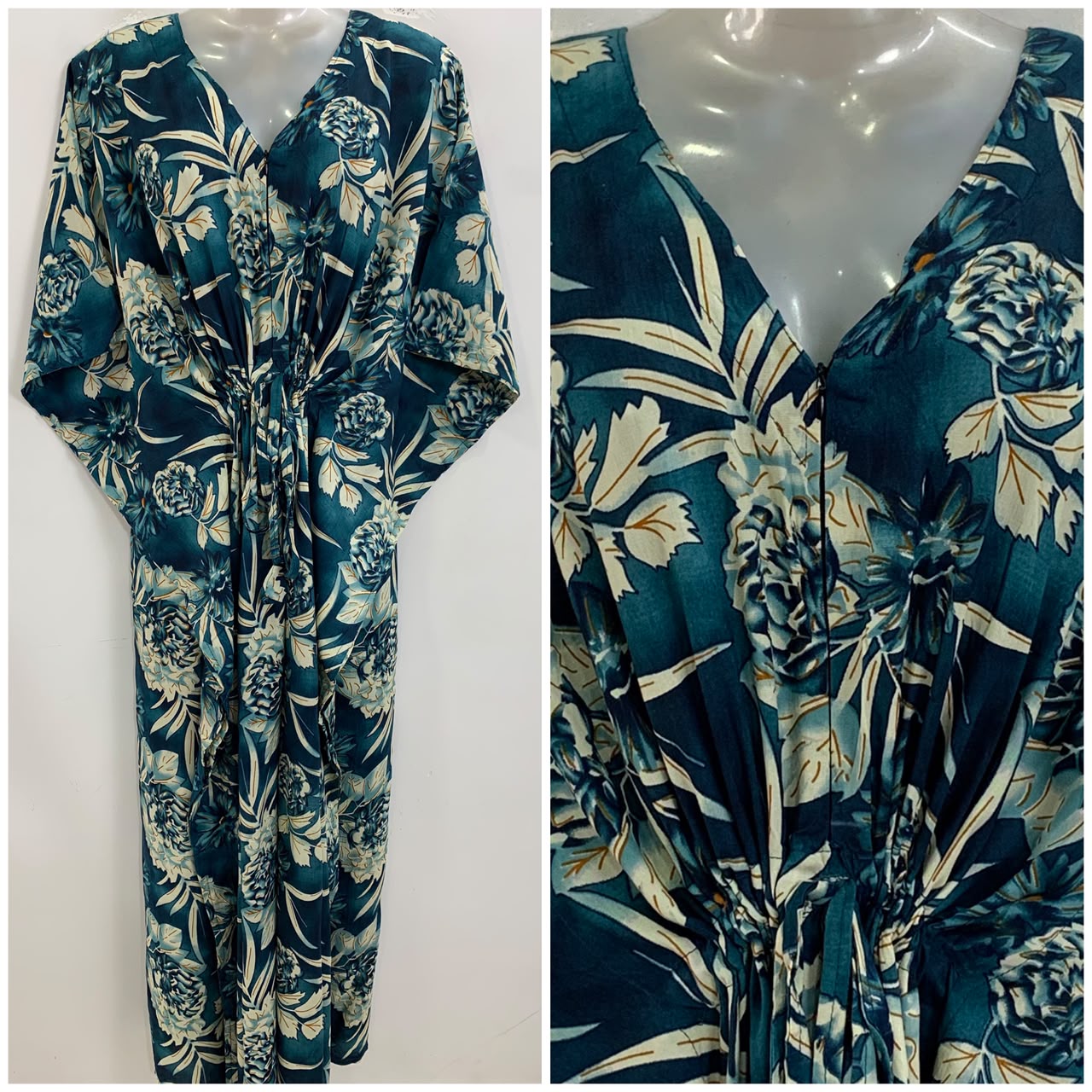 Teal Blue shade Dalia Print Rayon Maternity Kaftan