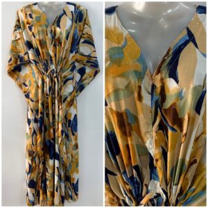Yellow Watercolor Print Rayon Maternity Kaftan