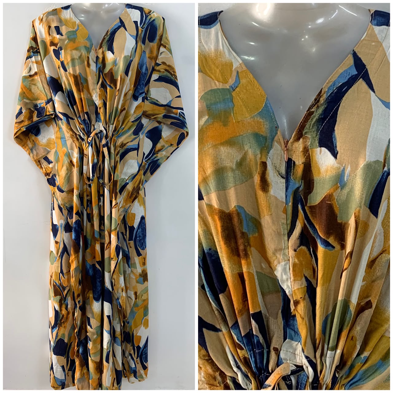 Yellow Watercolor Print Rayon Maternity Kaftan