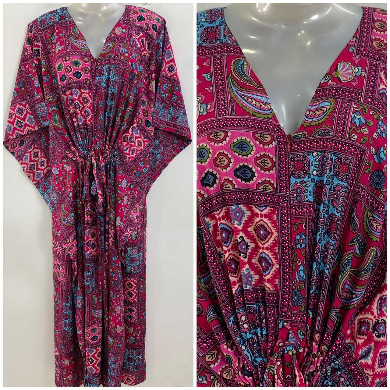 Pink shade Block Baghru Print Rayon Maternity Kaftan