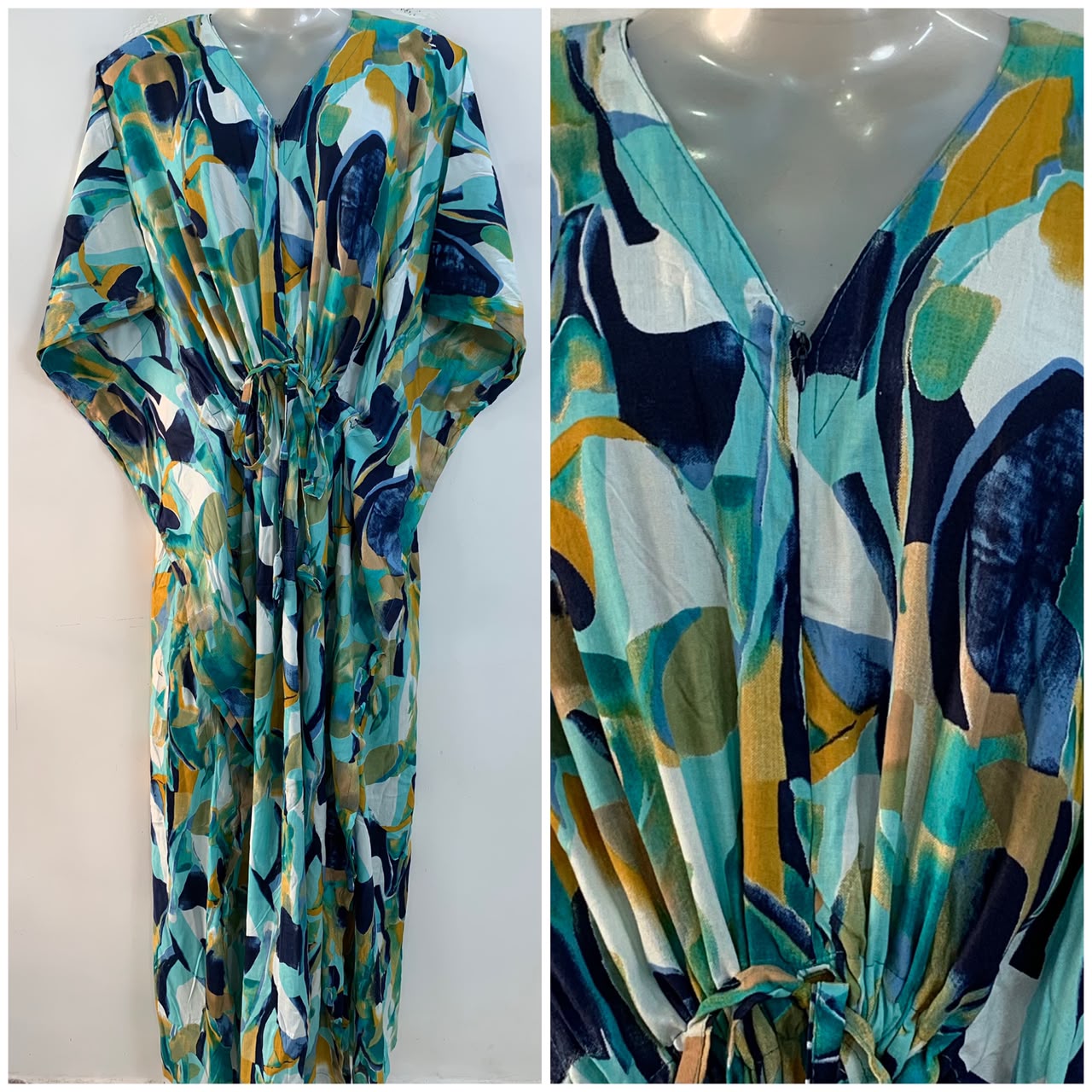 Blue Watercolor Print Rayon Maternity Kaftan