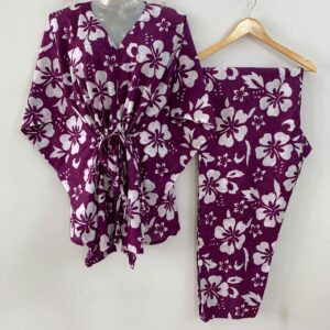 Purple shade Daisy Outliner Print Cotton Maternity Kaftan Co-Ord Set