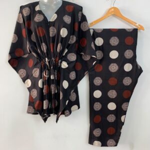 Black shade Polka Dot Mandala Print Cotton Maternity Kaftan Co-Ord Set