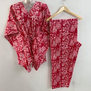 Pink Shade Pink Leafy Jungle Print Cotton Maternity Kaftan Co-Ord Set