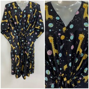 Black shade Yellow Giraffe Print Mid-Length Cotton Maternity Kaftan Dress