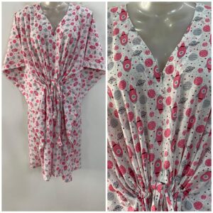 Pink-Grey Rocket Print Mid-Length Cotton Maternity Kaftan Dress