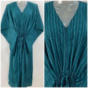 Dark Green shaded Lining Print Cotton Maternity Nursing Kaftan