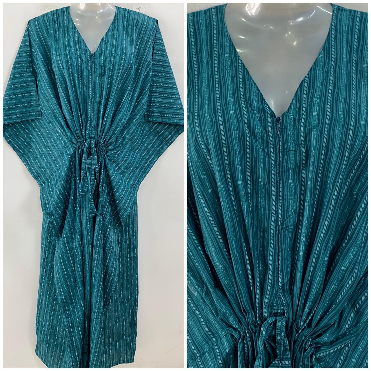 Dark Green shaded Lining Print Cotton Maternity Nursing Kaftan