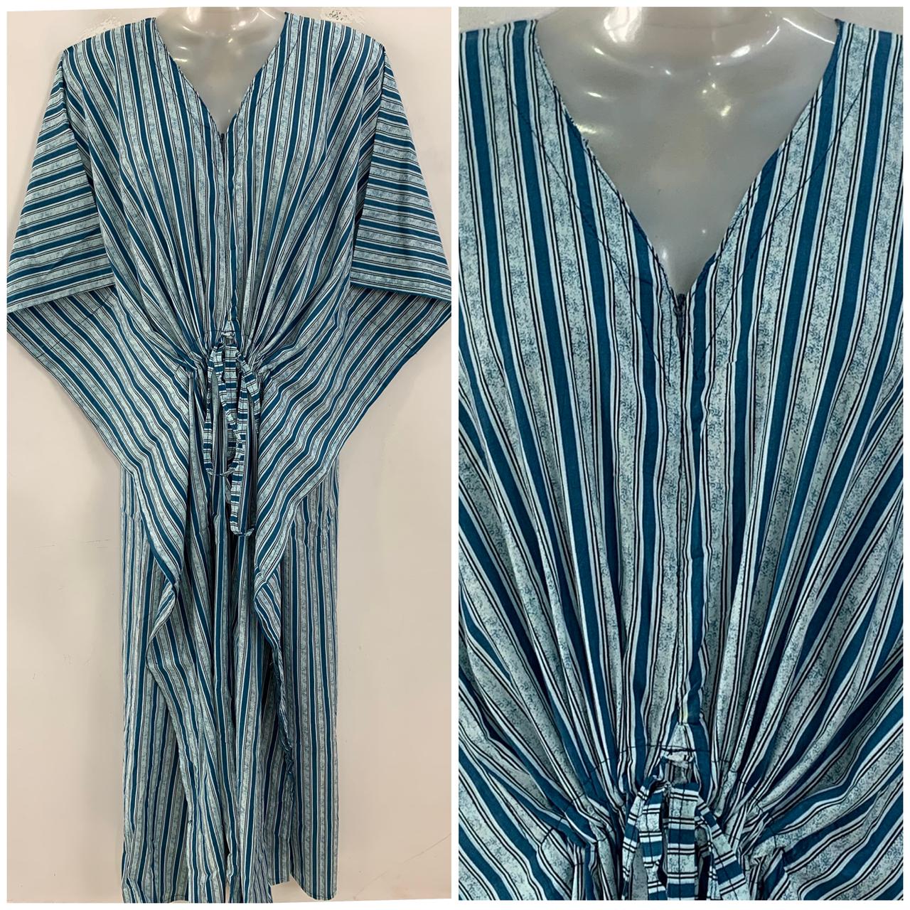 Blue shade Vertical Lining Print Cotton Maternity Nursing Kaftan