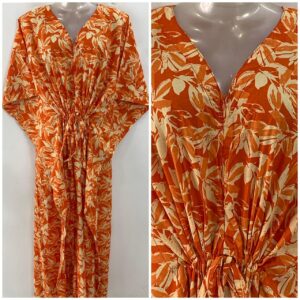 Orange Shade White Petal Print Cotton Maternity Nursing Kaftan