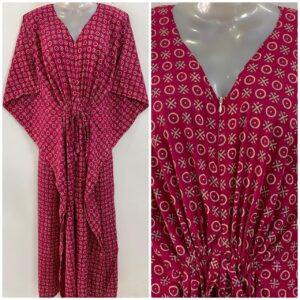 Pink shade Criss-Cross Geometrical Print Cotton Maternity Nursing Kaftan