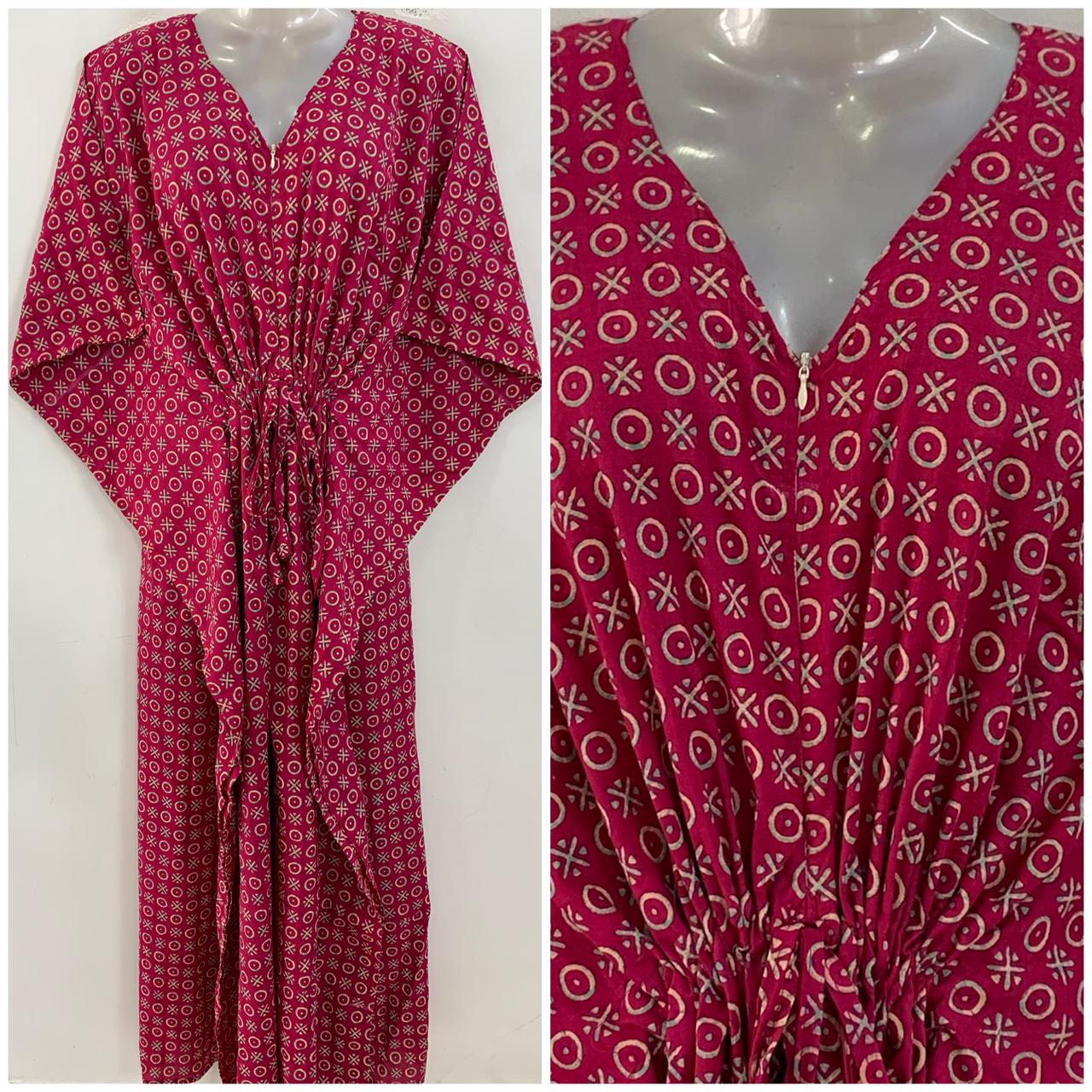 Pink shade Criss-Cross Geometrical Print Cotton Maternity Nursing Kaftan
