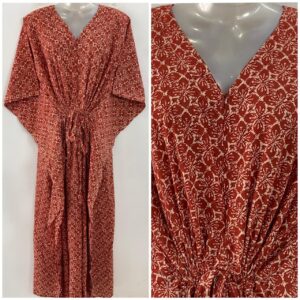 Brick Red shade Small Four Petal Print Cotton Maternity Nursing Kaftan