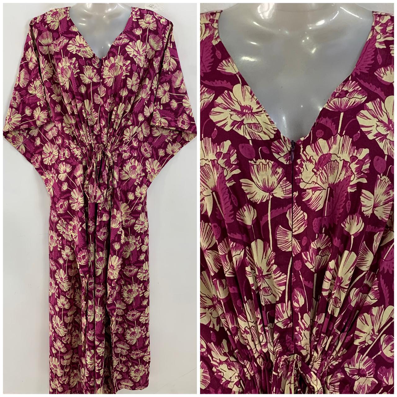 Dark Purple shade Lotus Stem Print Cotton Maternity Nursing Kaftan