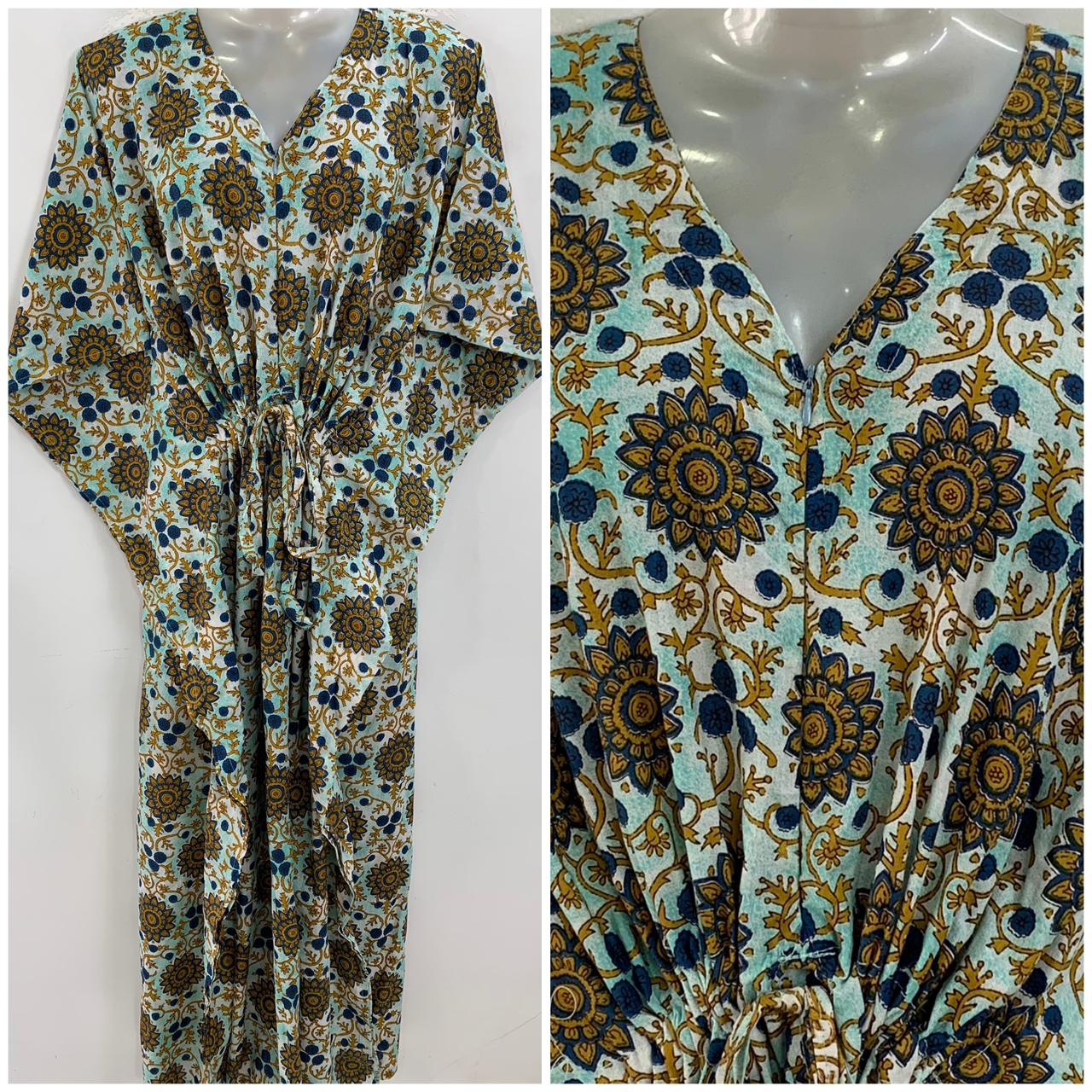 Blue shade Brown Mandala Print Cotton Maternity Nursing Kaftan
