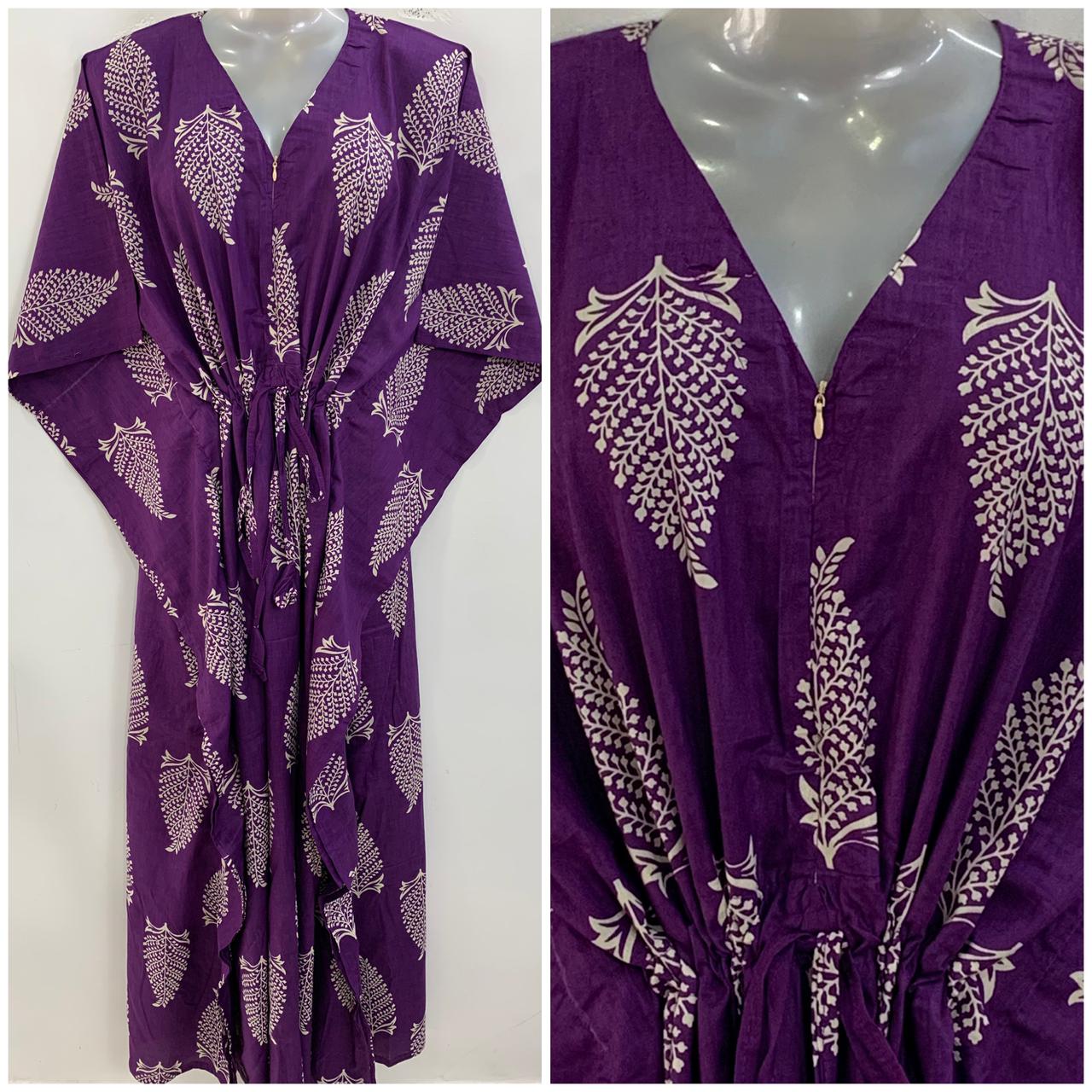 Purple shade Corn Stem Print Cotton Maternity Nursing Kaftan