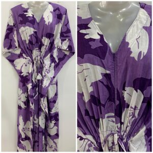 Purple shade Mayflower Print Cotton Maternity Nursing Kaftan