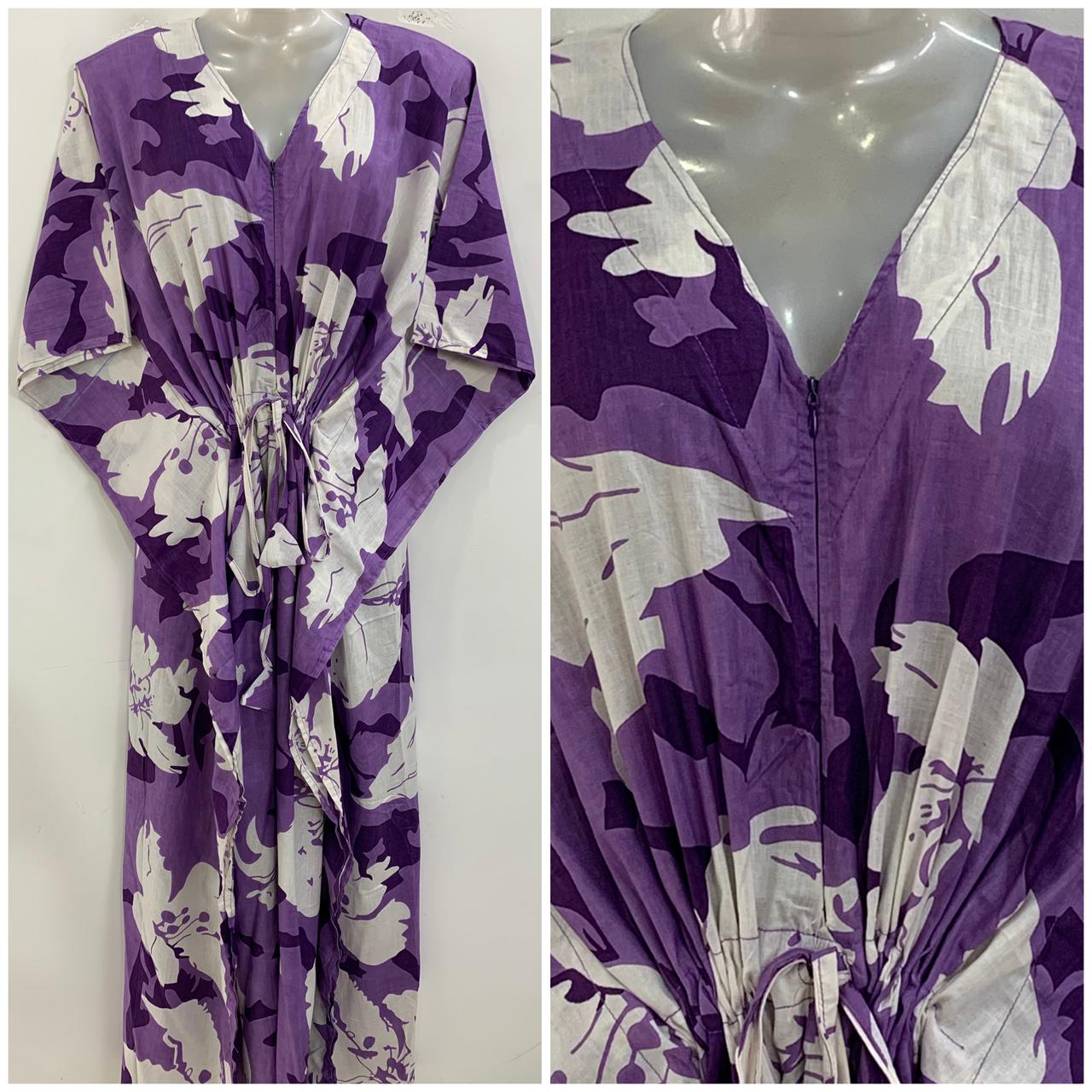Purple shade Mayflower Print Cotton Maternity Nursing Kaftan