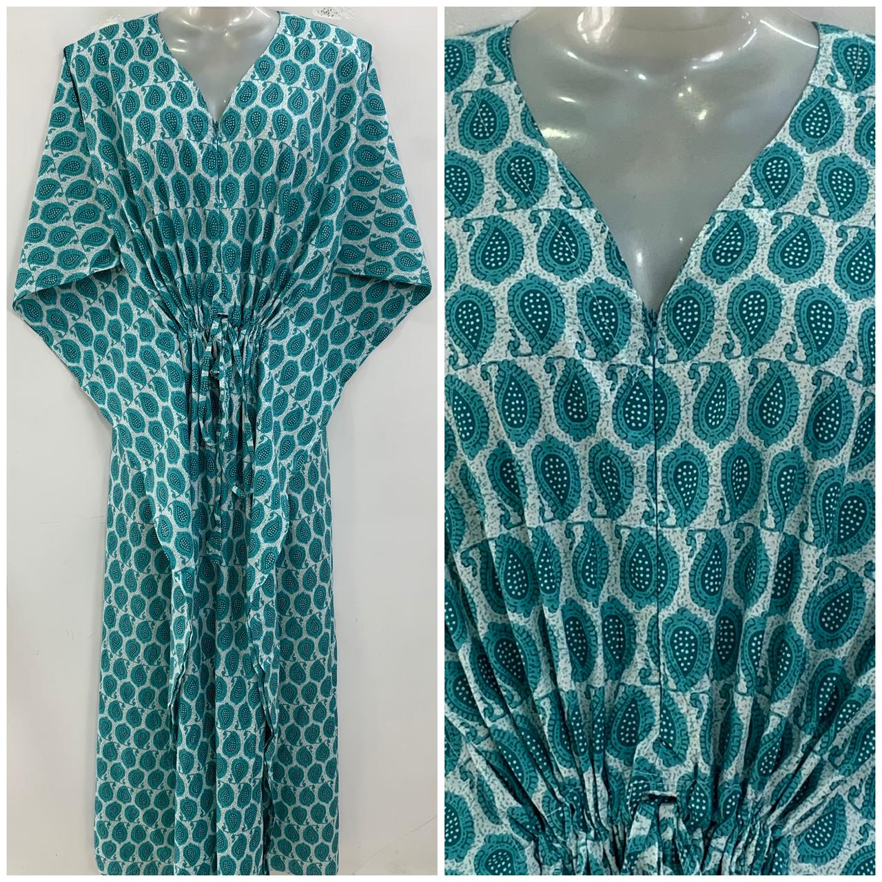 Seagreen shade Leafy Alp Print Cotton Maternity Nursing Kaftan