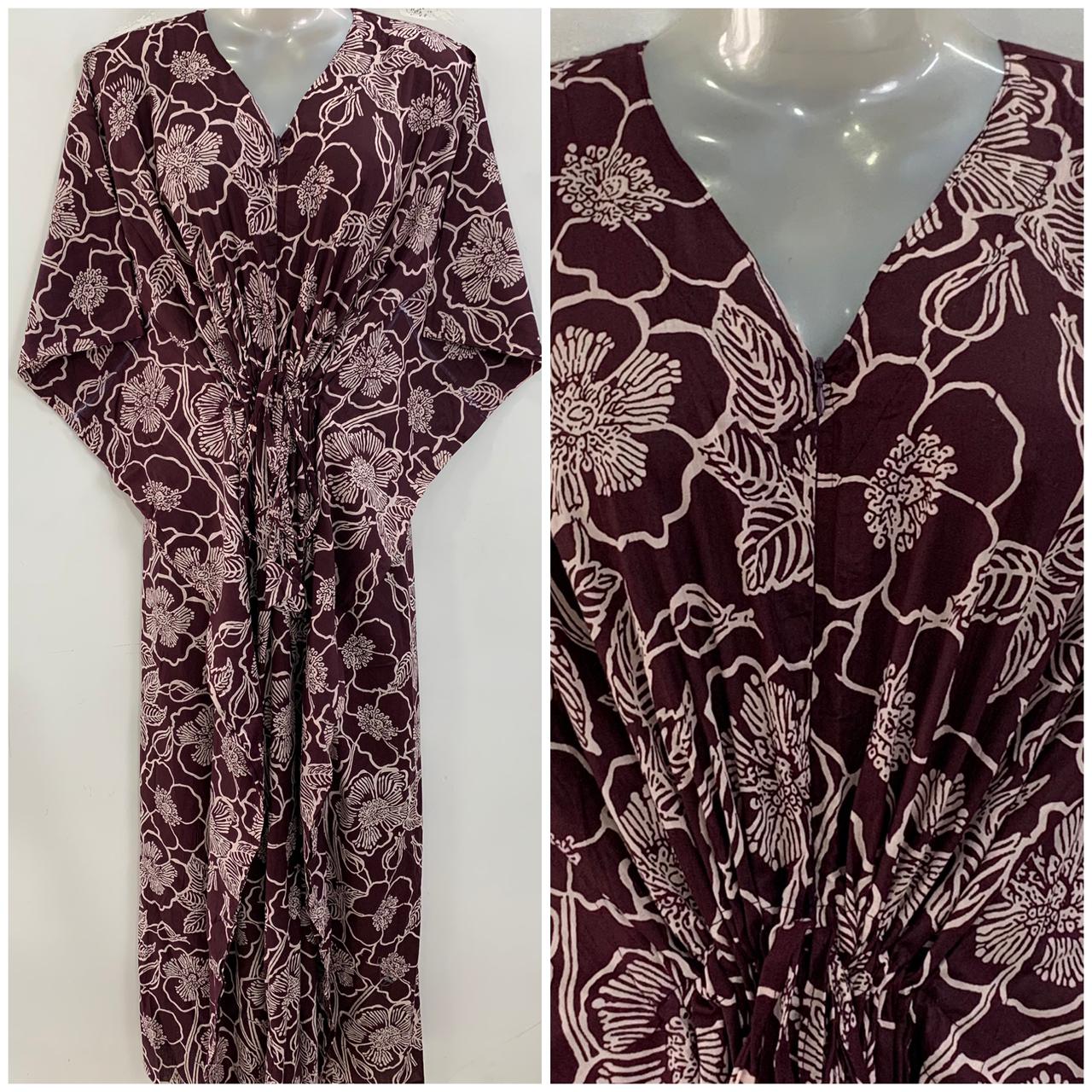 Plum shade Digital Flower Outliner Print Cotton Maternity Nursing Kaftan