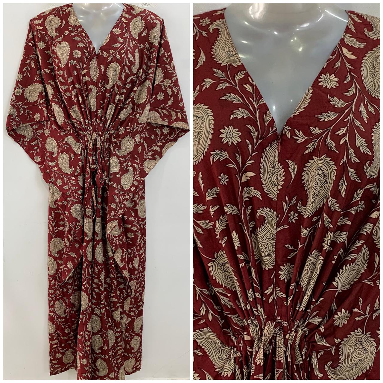 Dark Brown shade Alp Design Print Cotton Maternity Nursing Kaftan