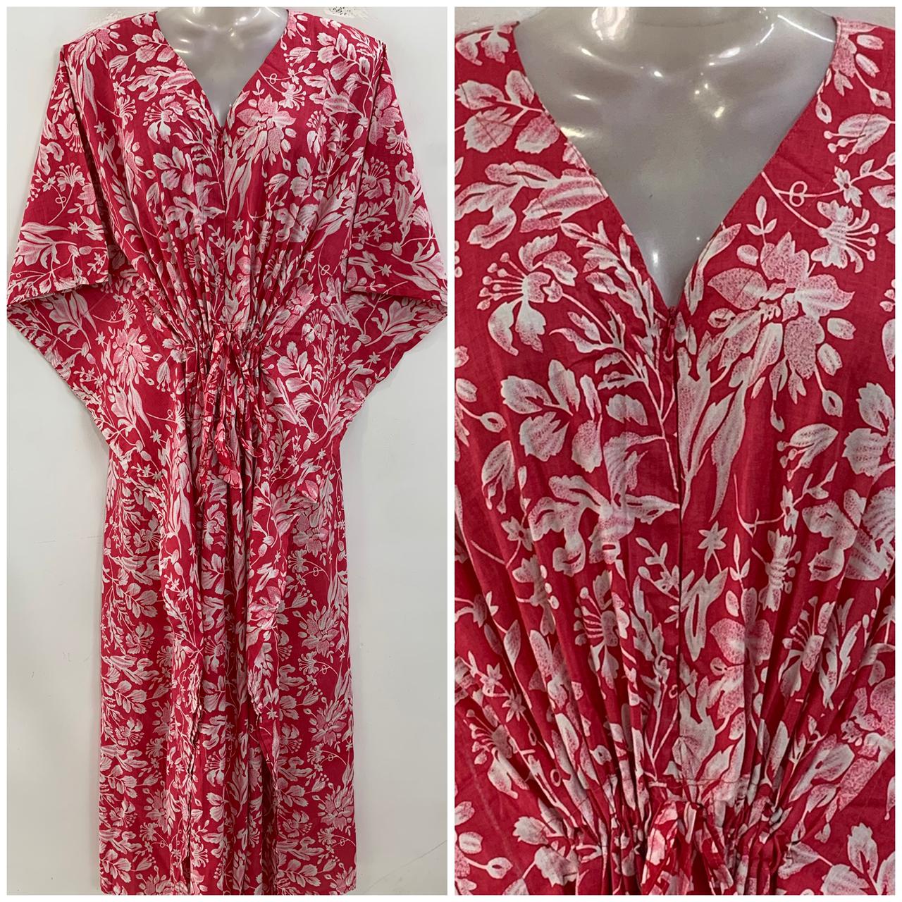 Pink shade Pink Leafy Jungle Print Cotton Maternity Nursing Kaftan