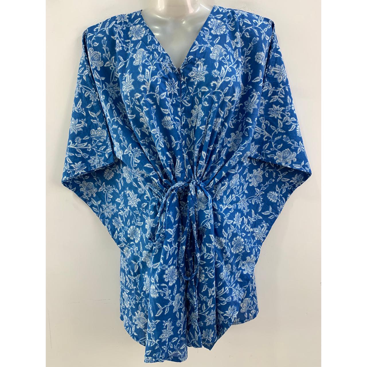 Blue shade Flower Jungle Print Cotton Nursing-Friendly Kaftan Top
