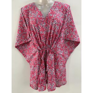 Pink shade Grey Flower Jungle Print Cotton Nursing-Friendly Kaftan Top