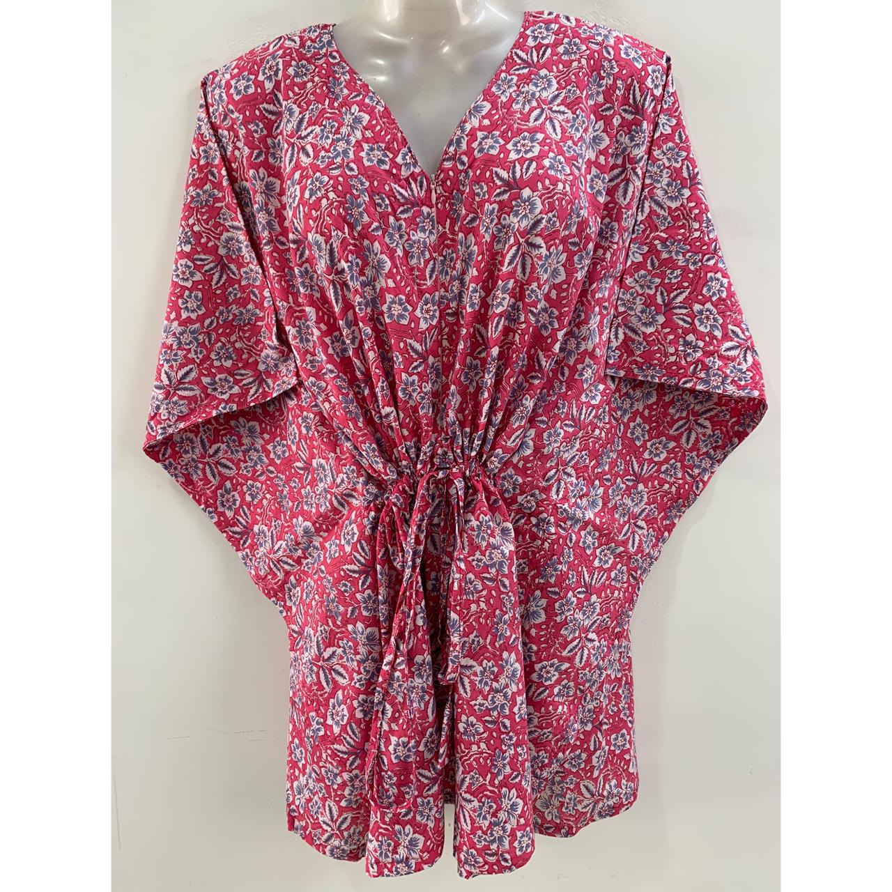 Pink shade Grey Flower Jungle Print Cotton Nursing-Friendly Kaftan Top