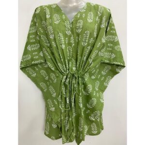 Fresh Green shade White Bunch Design Print Cotton Nursing-Friendly Kaftan Top