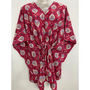 Pink shade Ethnic White Motif Print Cotton Nursing-Friendly Kaftan Top