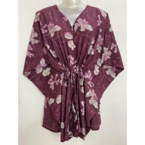 Plum Shade White Flower Garden Print Cotton Nursing-Friendly Kaftan Top