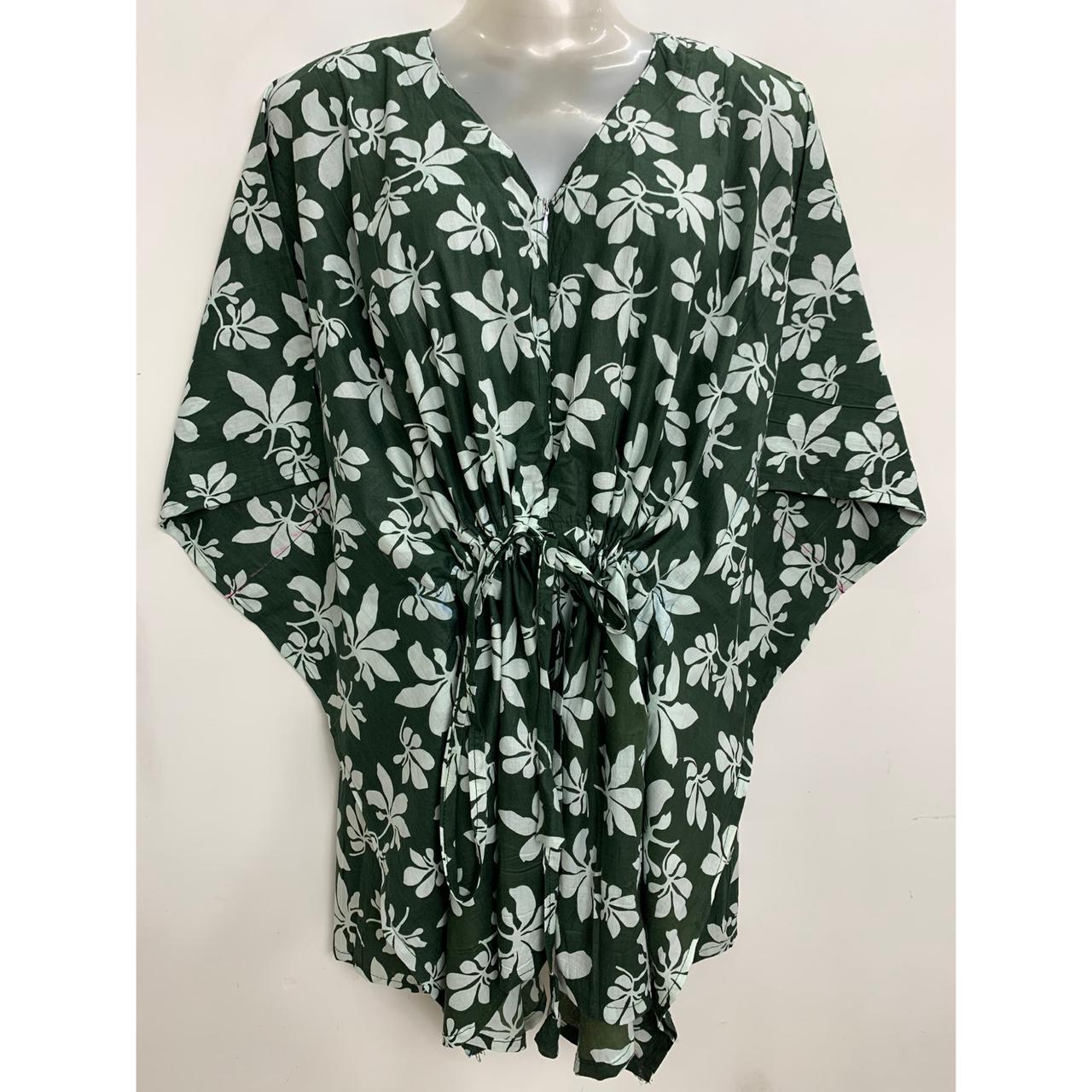 Green shade Autumn Leafy Print Cotton Nursing-Friendly Kaftan Top