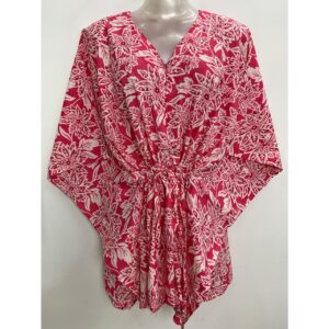 Pink shade Star Daisy Flower Print Cotton Nursing-Friendly Kaftan Top